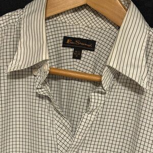 Ben Sherman Men's Black and White Grid Shirt, Size Medium